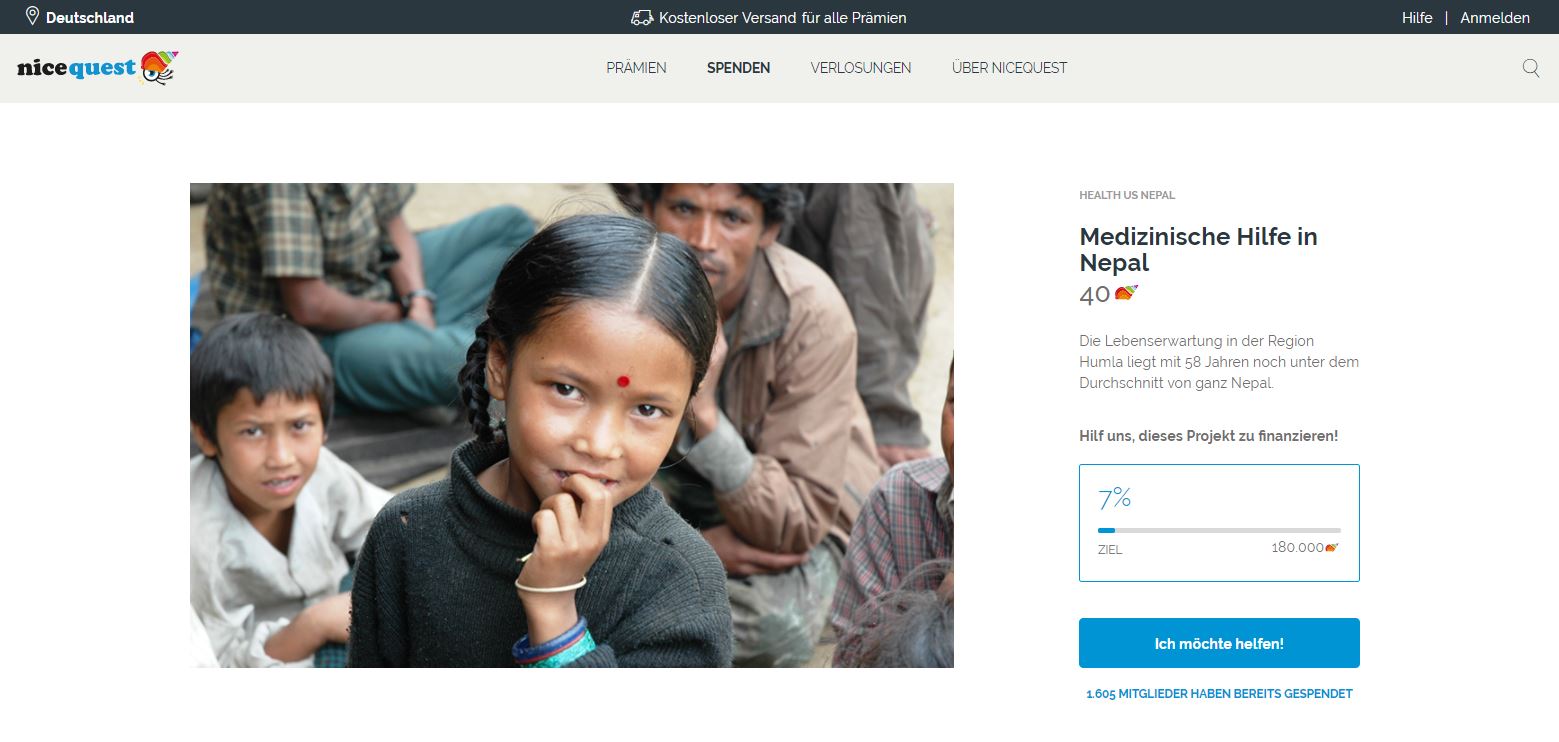 Spendenkampagne für Health Us Nepal mit Nicequest.