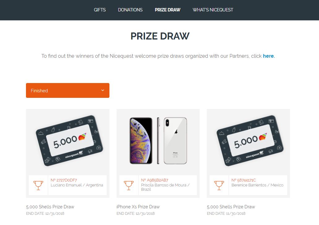 Look up the winners of our monthly prize draws by checking the "Finished" tab.